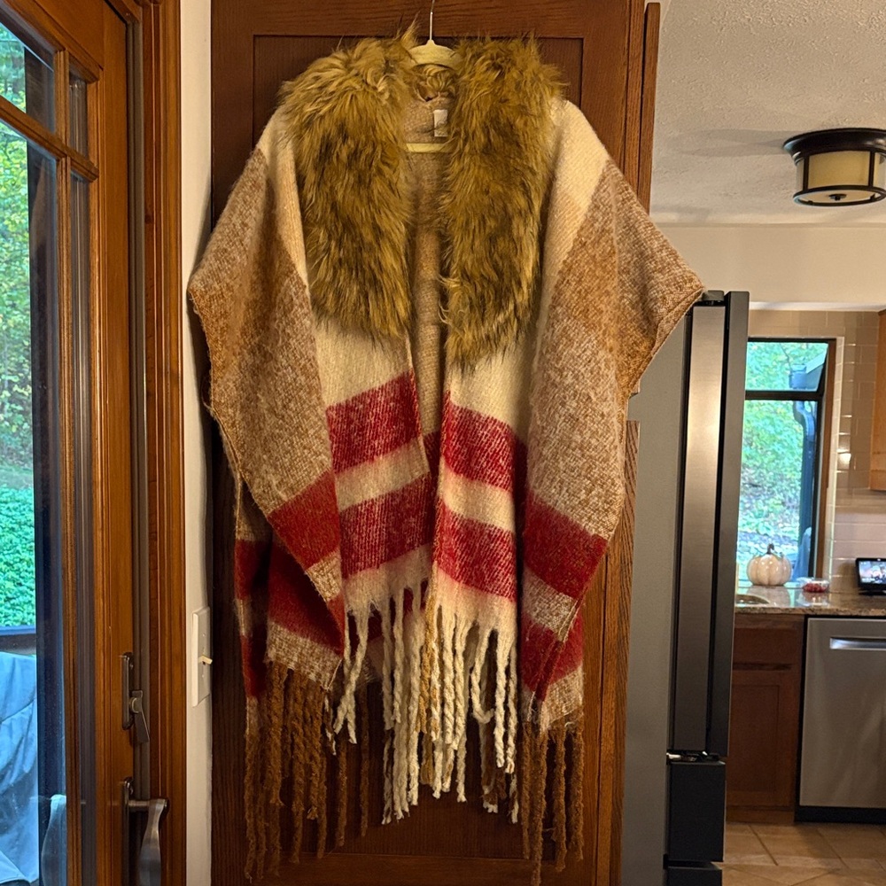 Cato Red and Brown Faux Fur Vest